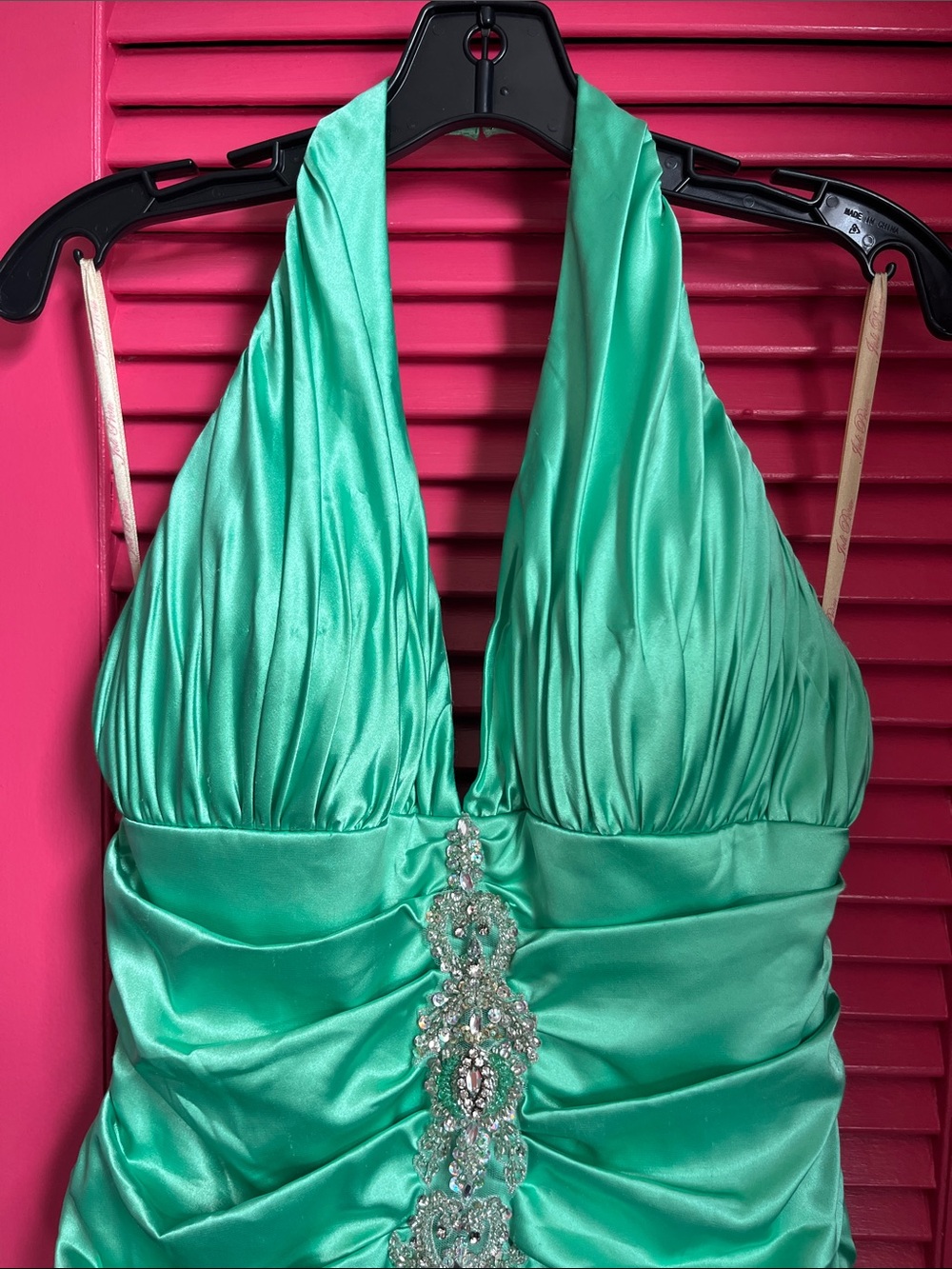 Green Halter Prom Dress with Beaded Details